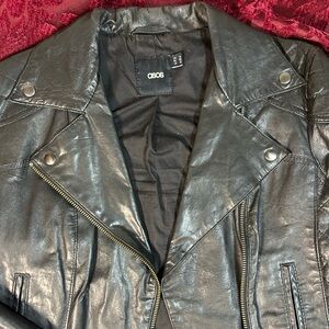 ASOS Black Leather Biker Moto Jacket Size 10